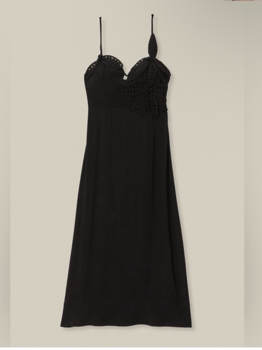 NEW Farm Rio black midi dress spaghetti strap XL vacation resort